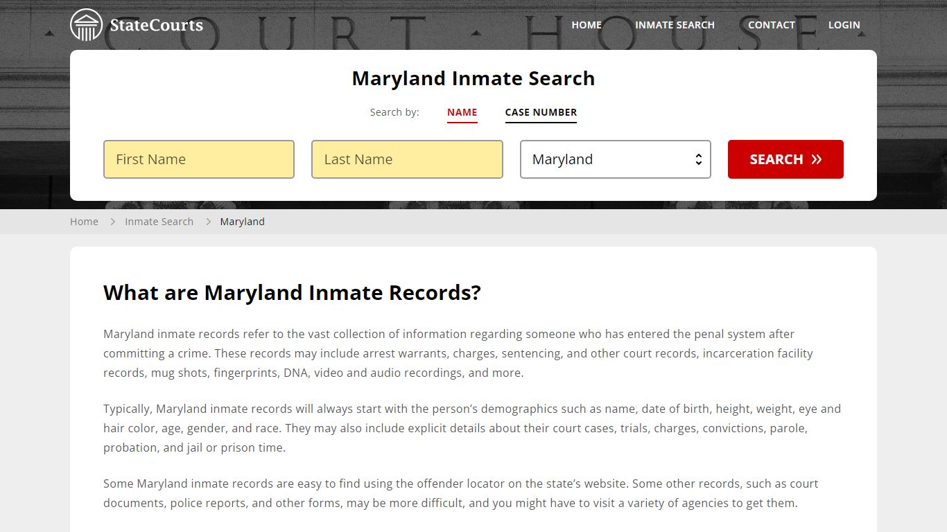 Maryland Inmate Search, Prison and Jail Information - StateCourts